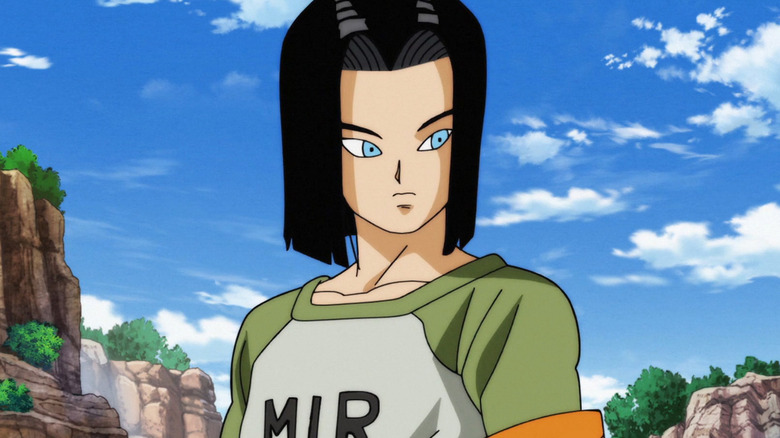 Android 17 stands outside pensively in Dragon Ball Super