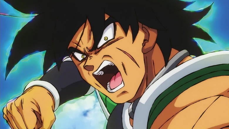 Broly roars and powers up while preparing a punch in Dragon Ball Super: Broly
