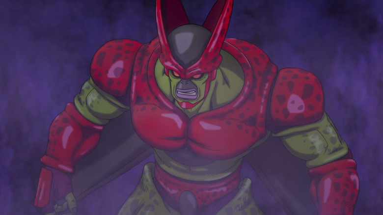An angry Cell Max stands in purple smoke in Dragon Ball Super: Super Hero