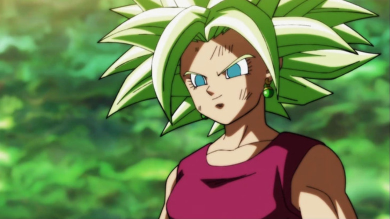 Super Saiyan 2 Kefla stands smirking in Dragon Ball Super