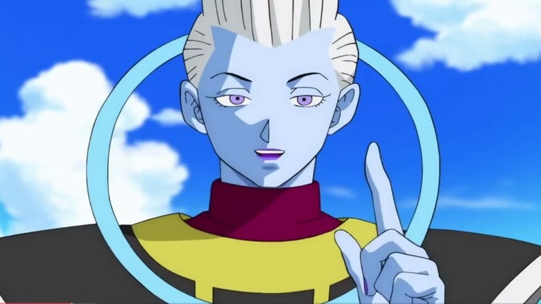 Whis holds up a finger while speaking in Dragon Ball Super