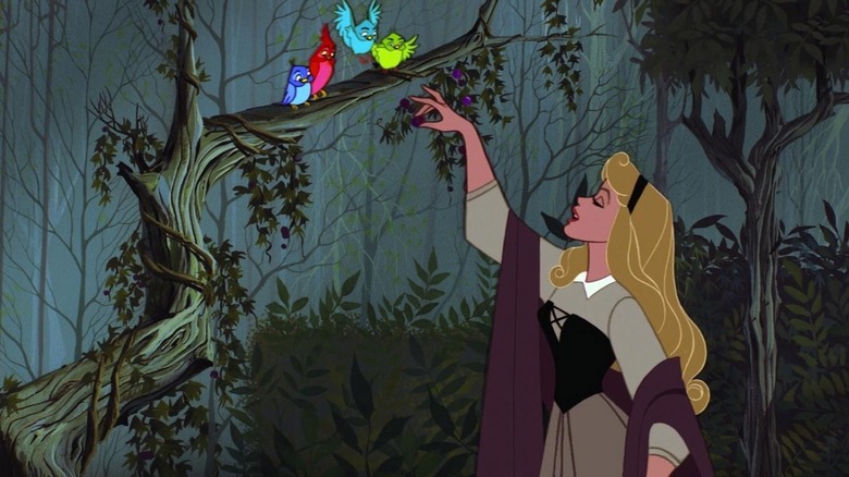 Aurora singing to birds in the forest in Sleeping Beauty