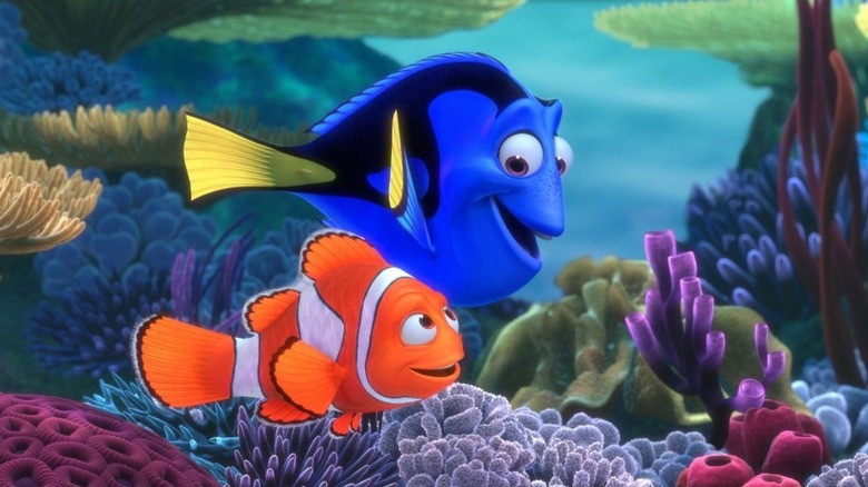 Marlin and Dory swimming together in Finding Nemo