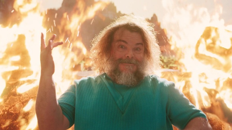 அவருக்குப் பின்னால் நெருப்புடன் ஸ்டீவ் ஒரு Minecraft திரைப்படம்