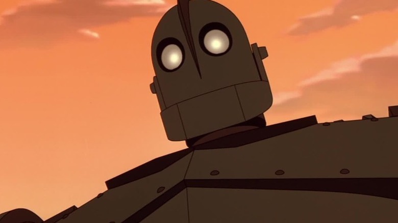 The Iron Giant (Vin Diesel) glances down in The Iron Giant
