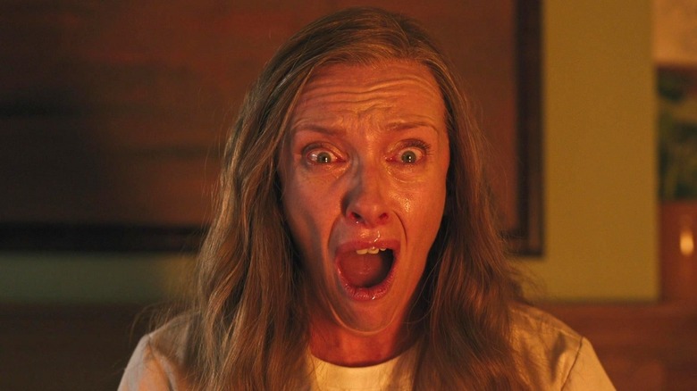 Toni Collette's Annie Graham looking shocked in Hereditary