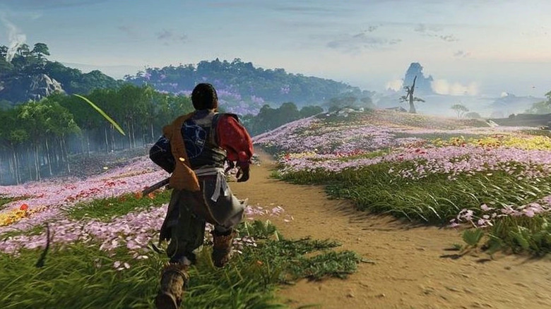 A player running through Iki Island in Ghost of Tsushima