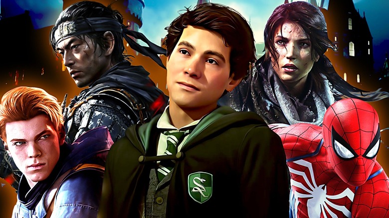 Composite of Cal Kestis, Jin Sakai, Sebastian Sallow, Lara Croft, and Spider-Man