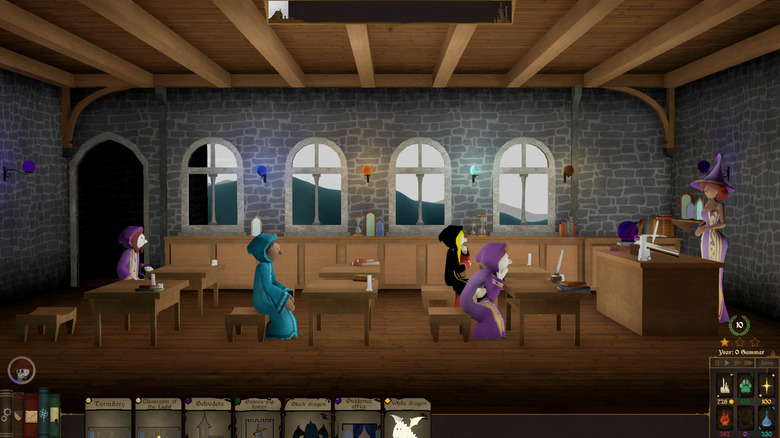 A close-up of wizards in a classroom in Spellcaster University
