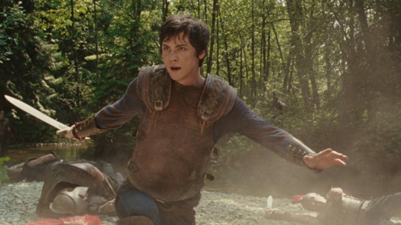 Percy (Logan Lerman) wields sword in Percy Jackson and the Olympians: The Lightning Thief