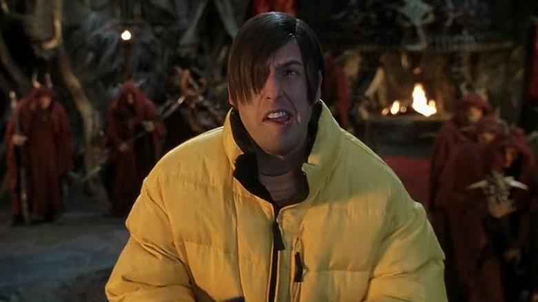 Adam Sandler as Nicky in his yellow jacket in hell in Little Nicky