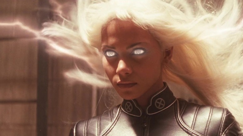 Halle Berry as Storm getting ready to zap Toad in X-Men