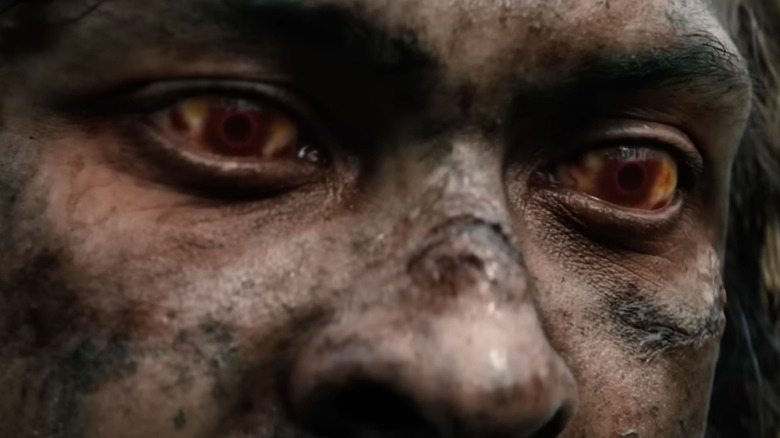 A close up of Samson's bloodshot eyes in 28 Years Later: The Bone Temple