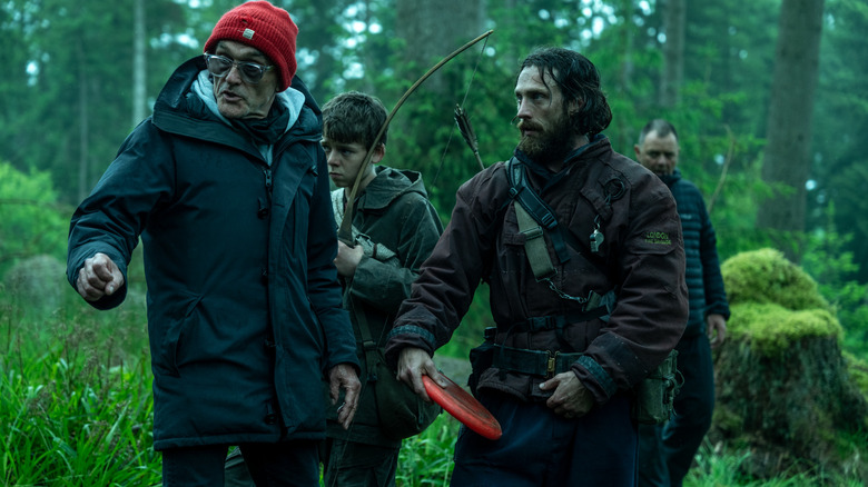 Danny Boyle directing actors Aaron Taylor-Johnson and Alfie Williams on the set of 28 Years Later