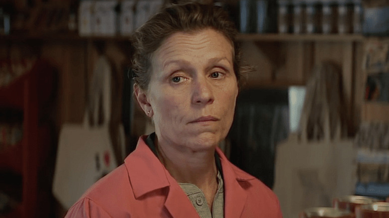 Frances McDormand as Mildred Hayes working in Three Billboards Outside Ebbing, Missouri