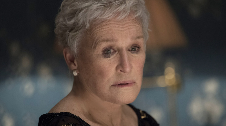 Glenn Close as Joan Castleman crying with her makeup smudged in The Wife