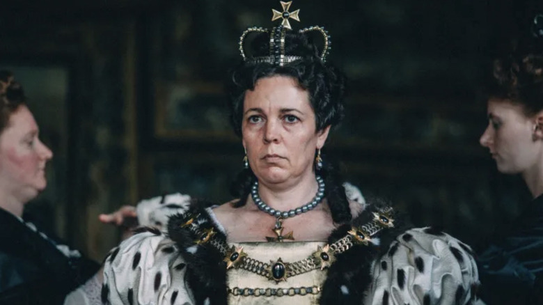 Olivia Colman as Queen Anne scowling in The Favourite