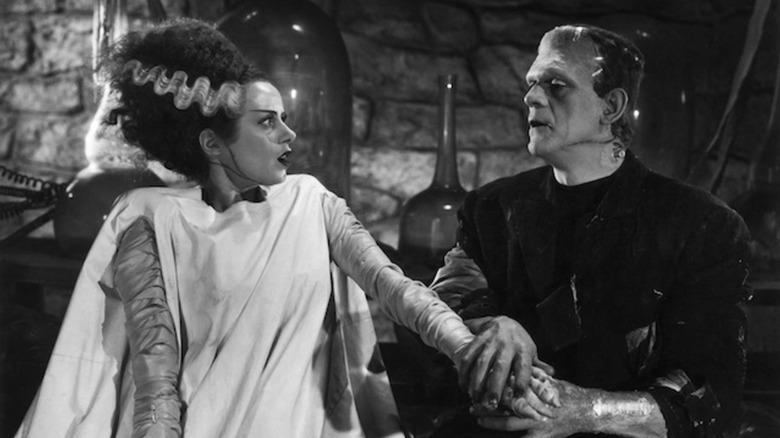Boris Karloff as Frankenstein's monster and Elsa Lanchester as the titular "Bride of Frankenstein"