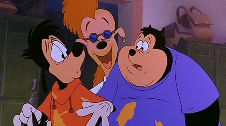 Max, Bobby, and P.J. covered in cheese whiz in A Goofy Movie