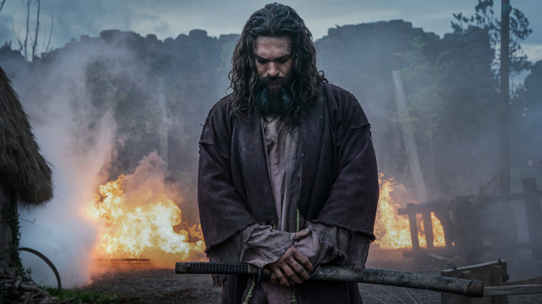 Jason Momoa as Baba Voss with a samurai sword