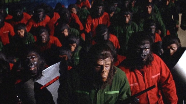 Caesar leading the ape revolution in Conquest of the Planet of the Apes