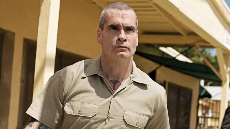 Sons of Anarchy, Henry Rollins as AJ Weston, walking around menacingly in the sunlight