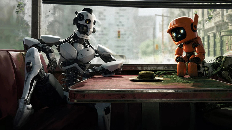 Robots at a diner table in Love, Death and Robots