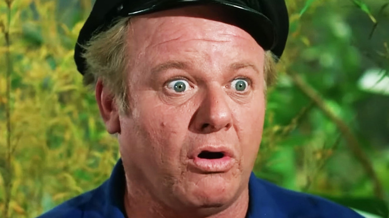 Alan Hale Jr's Captain Jonas Grumby looks shocked in closeup in Gilligan's Island