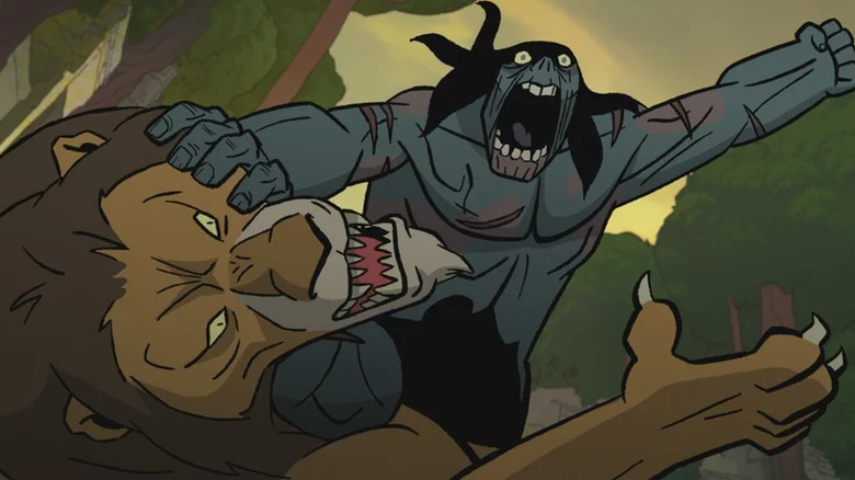 Zombie Spear beating a lion in Primal