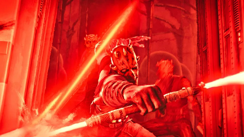 Maul wielding his lightsaber and looking incredibly cool as he swings it in Star Wars: Maul – Shadow Lord