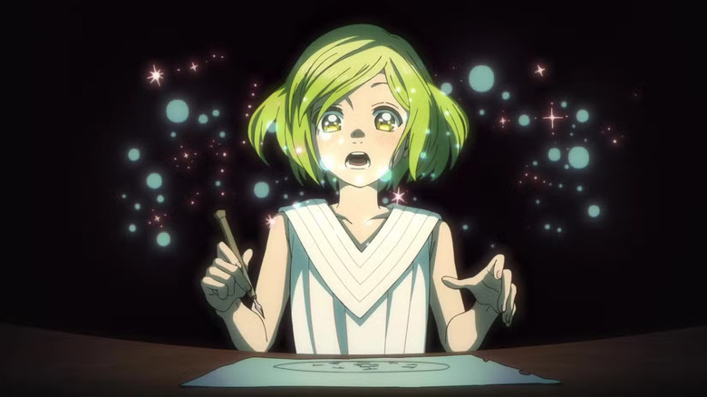 Coco looking at magic after drawing a spell in Witch Hat Atelier