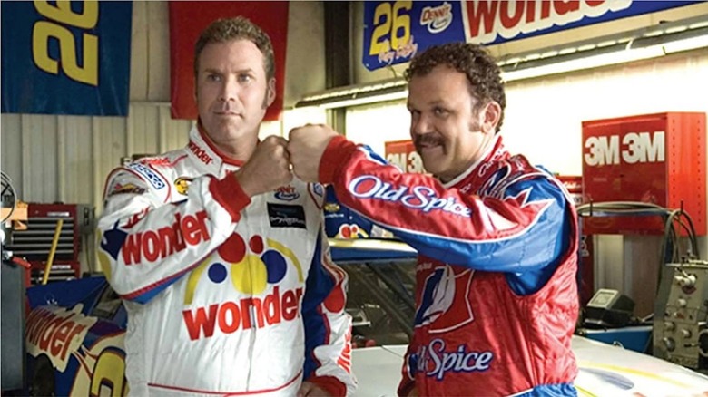 Will Ferrell as Ricky Bobby and John C. Reilly as Cal Naughton shake and bake in Talladega Nights