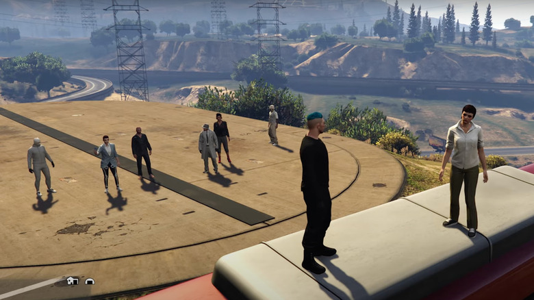A group of digital avatars in Grand Theft Auto, as seen in the film Grand Theft Halmet