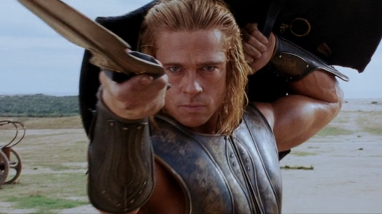 Achilles points his sword in Troy