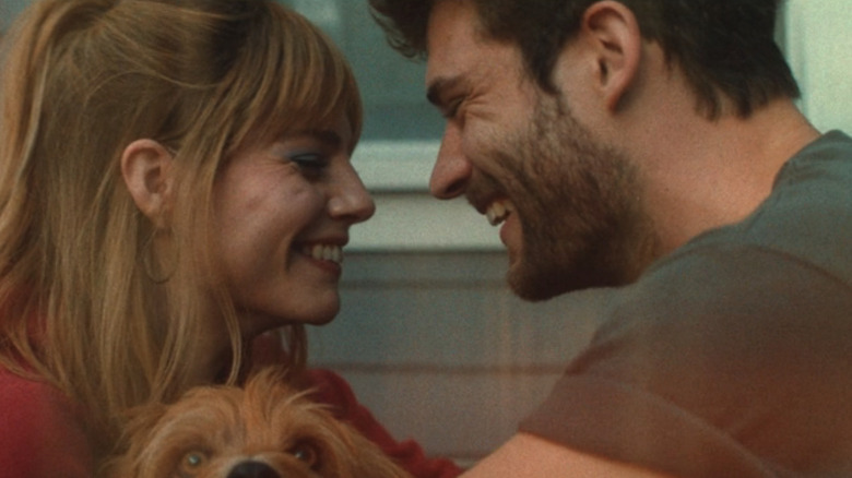 Lucy Boynton's Harriet Gibbons is face to face with David Corenswet's Max in The Greatest Hits