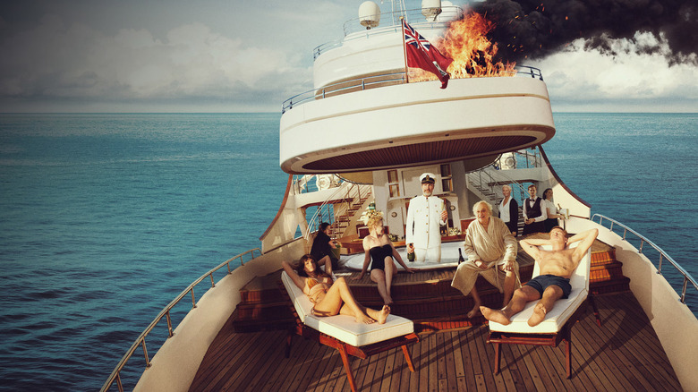 A yacht on fire in Triangle of Sadness