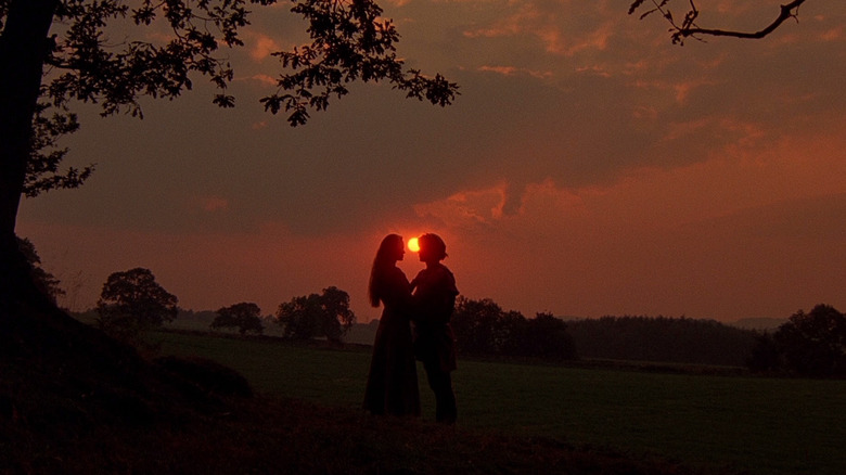 Buttercup and Westley kissing while the sun sets in The Princess Bride
