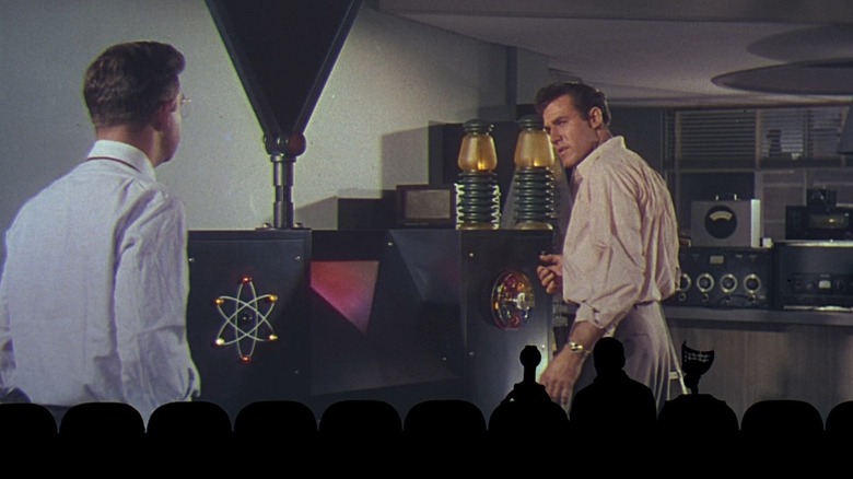 A scene from This Island Earth being watched by Mike and the Bots in Mystery Science Theater 3000: The Movie