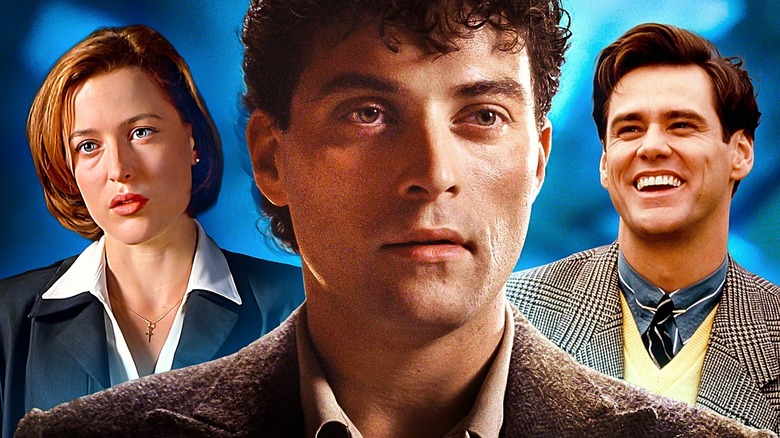 Rufus Sewell in Dark City flanked by Dana Scully the X-Files movie and Jim Carrey in The Truman show.