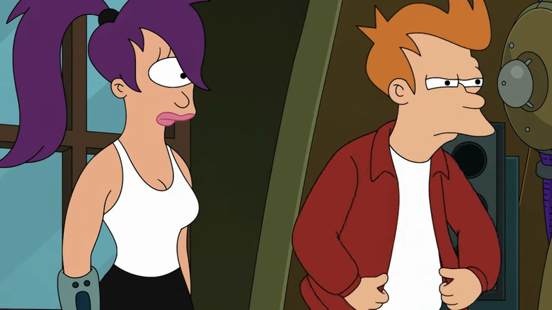 Katey Sagal's Turanga Leela stands next to Billy West's Philip J Fry in Futurama