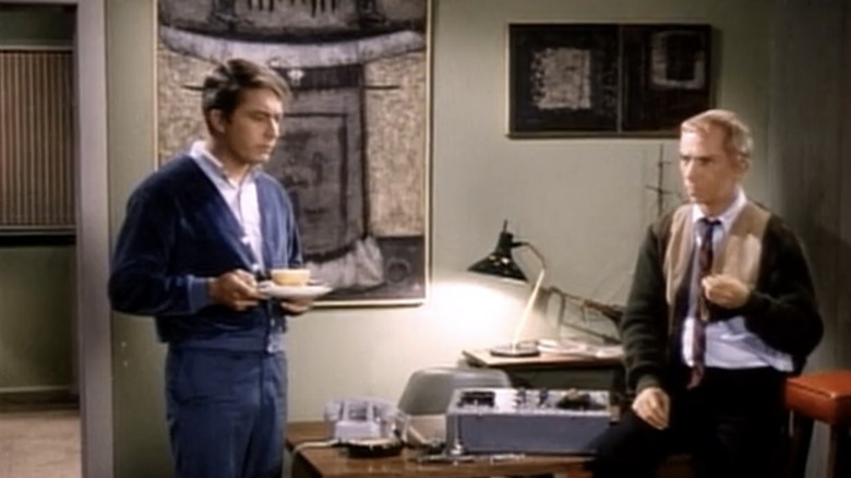 Bill Bixby's Tim O'Hara stands opposite Ray Walston's Uncle Martin O'Hara in their apartment in My Favorite Martian