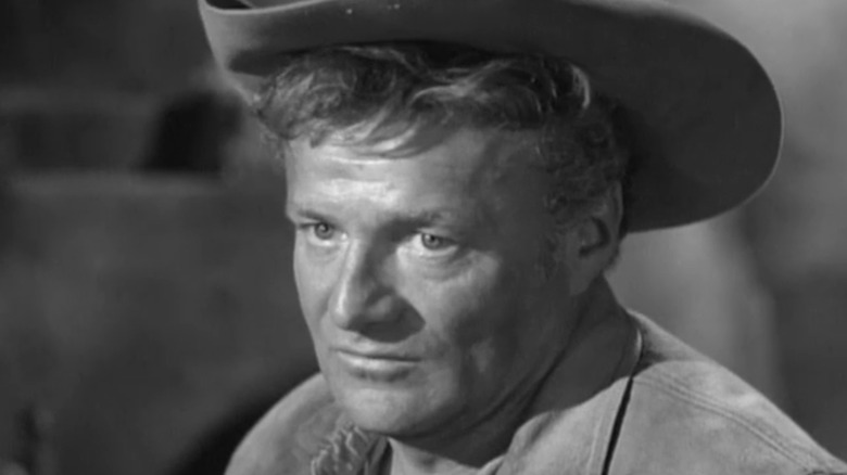 Brian Keith's Dave Blassingame is seen in closeup in The Westerner