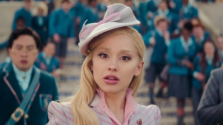 Ariana Grande's Glinda Upland looking surprised in Wicked