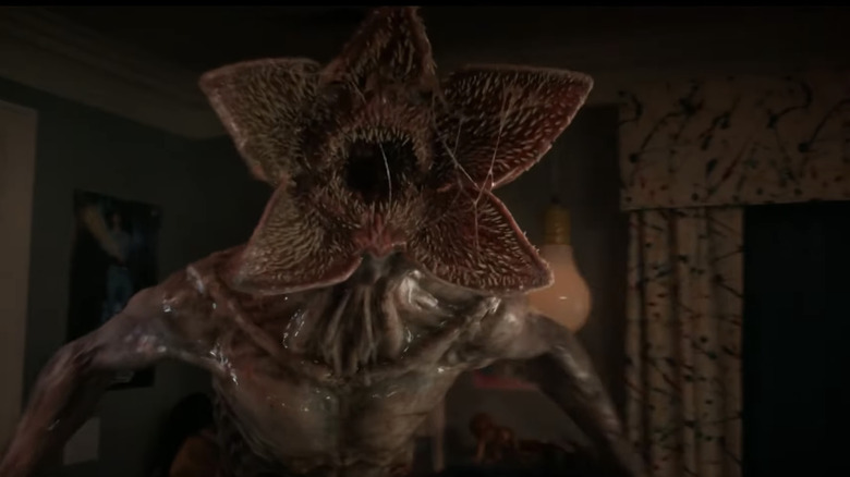 A Demogorgon roars in closeup in Stranger Things