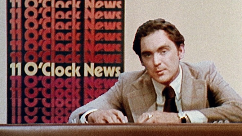 A newscaster delivering the 11 O'Clock news in The Kentucky Fried Movie