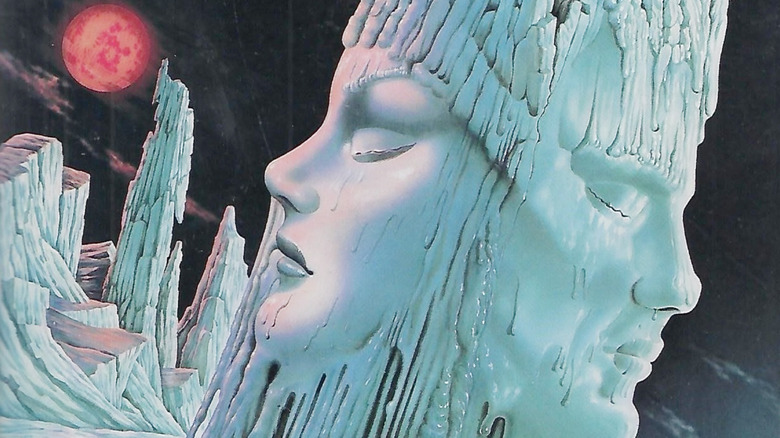 A face sculpted out of ice from the cover of The Left Hand of Darkness