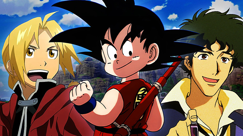 Edward Elric from Fullmetal Alchemist, Goku from Dragon Ball, and Spike Spiegel from Cowboy Bebop
