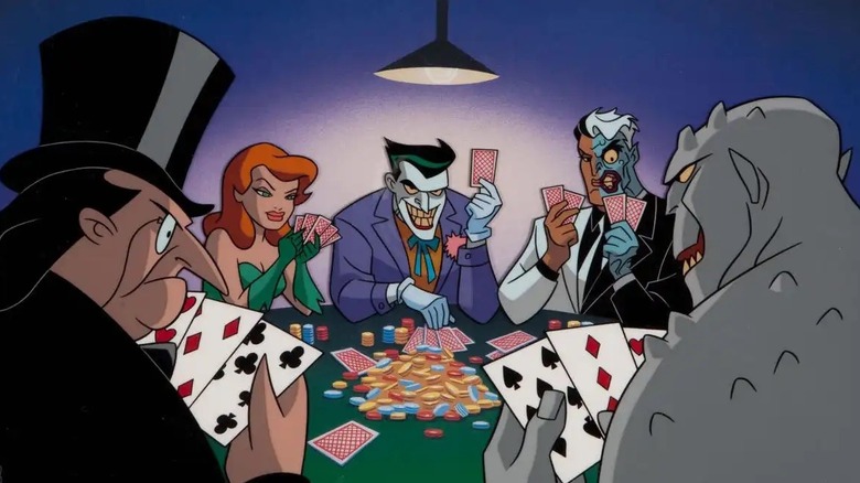 Batman: The Animated Series, "Almost Got Im" animation cell featuring Penguin, Poison Ivy, Joker, Two-Face and Killer Croc playing cards