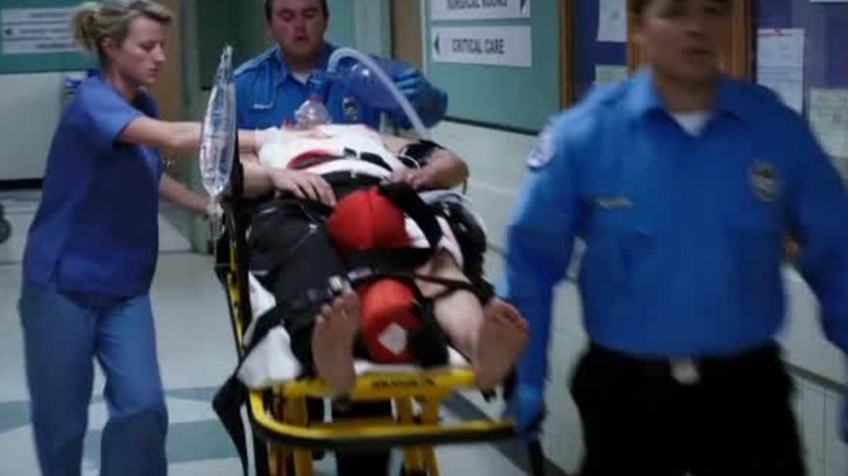 David Boreanaz as Seeley Booth as a hospital patient on Bones