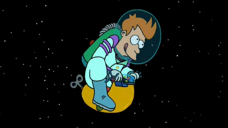 Futurama - Fry riding Scooty Puff Jr. through space